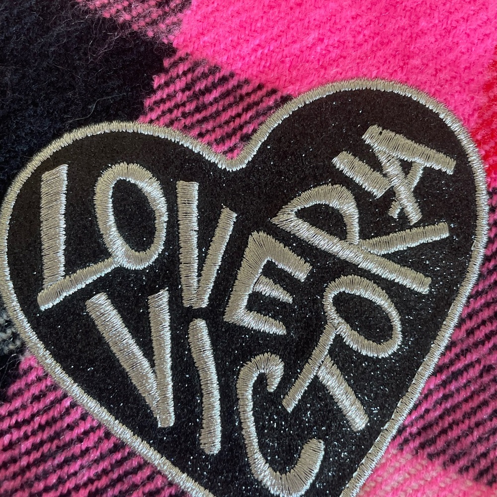 Victoria's Secret Pink and Black Heart Patch Scarf - Picture 3 of 3
